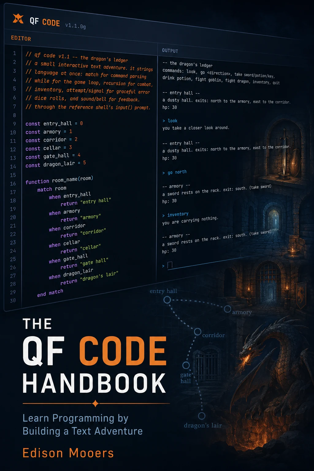 Cover of The QF Code Handbook: Learn Programming by Building a Text Adventure